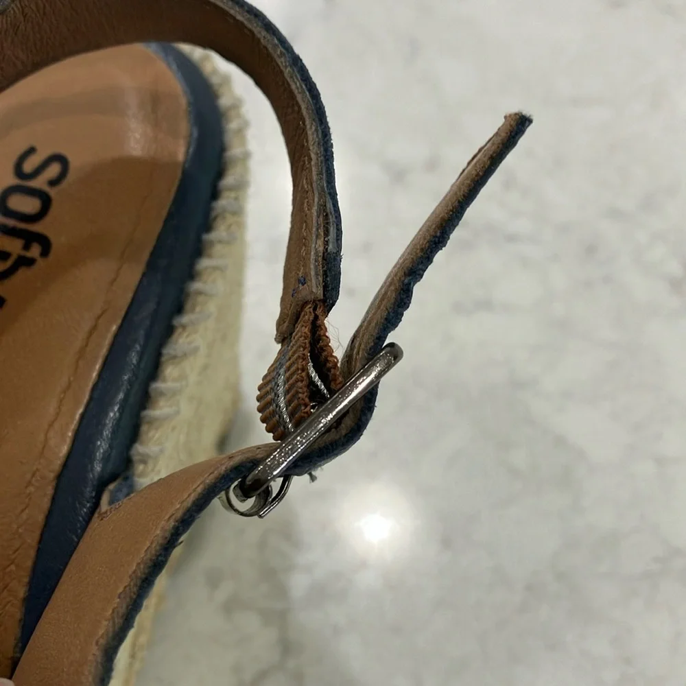 Softwalk Hartley Navy Leather Wedge‎ Espadrille Sandals W/Box Sz 7.5- EUC - Picture 7 of 15